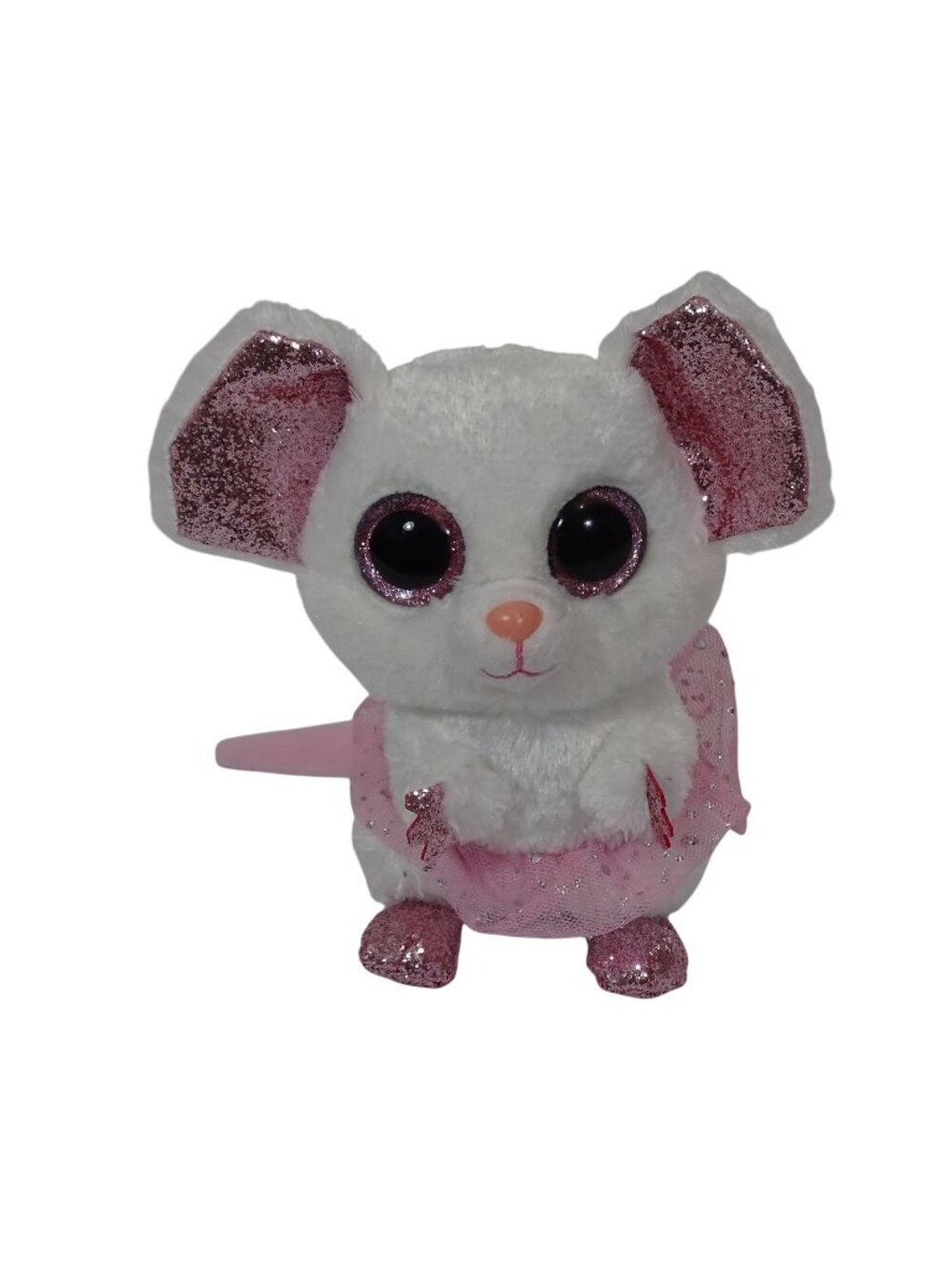 Ty Beanie Boo Nina Mouse White Pink Glitter Plush Toy Tutu 6" NO Hang Tag